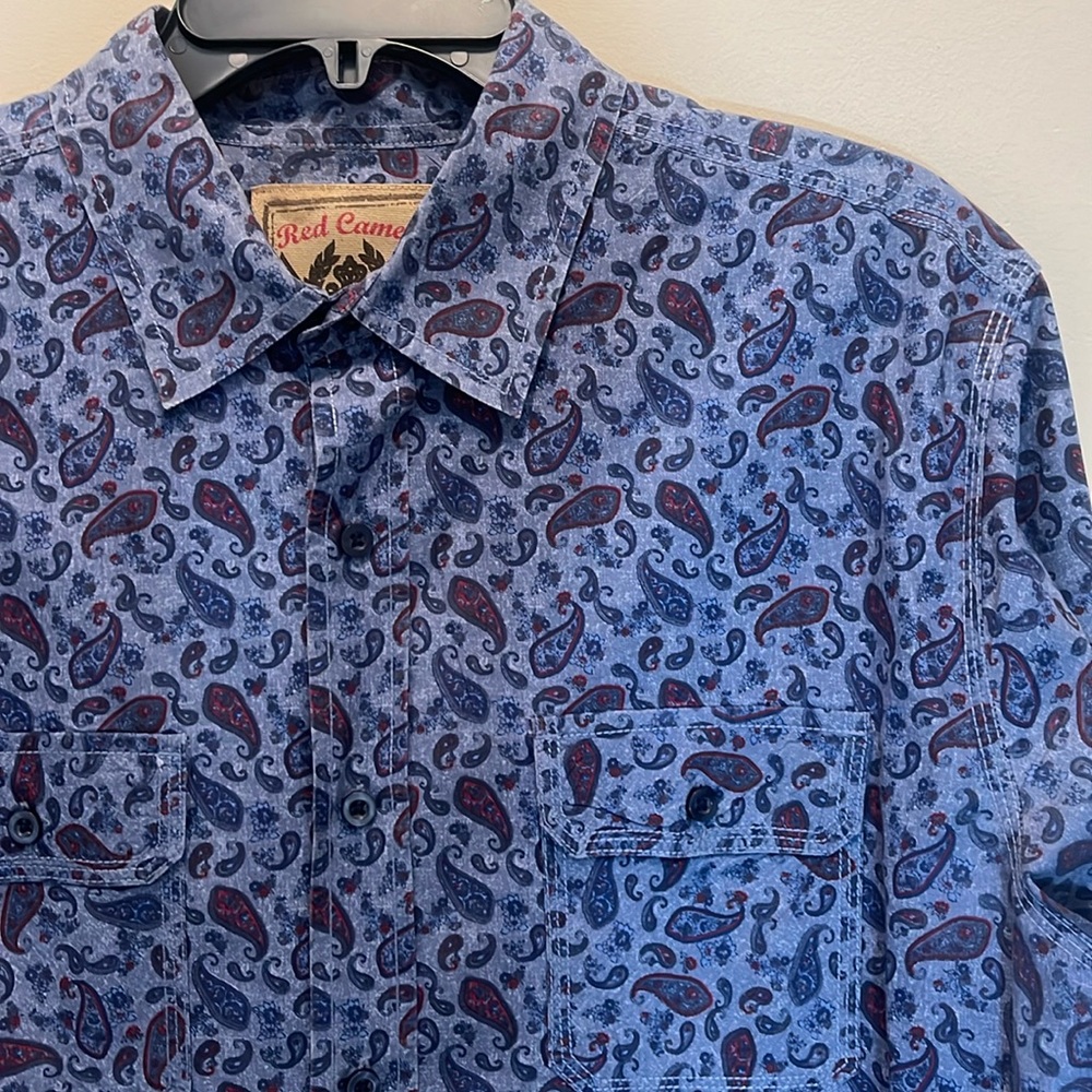 Red Camel Blue & Red Paisley Long Sleeve Shirt Size Large